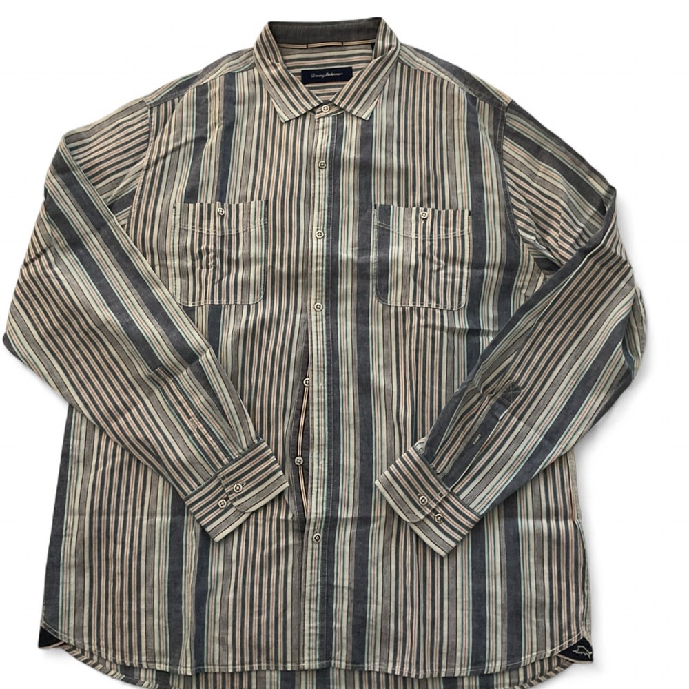 Tommy Bahama Men's Red White and Blue Striped Shirt